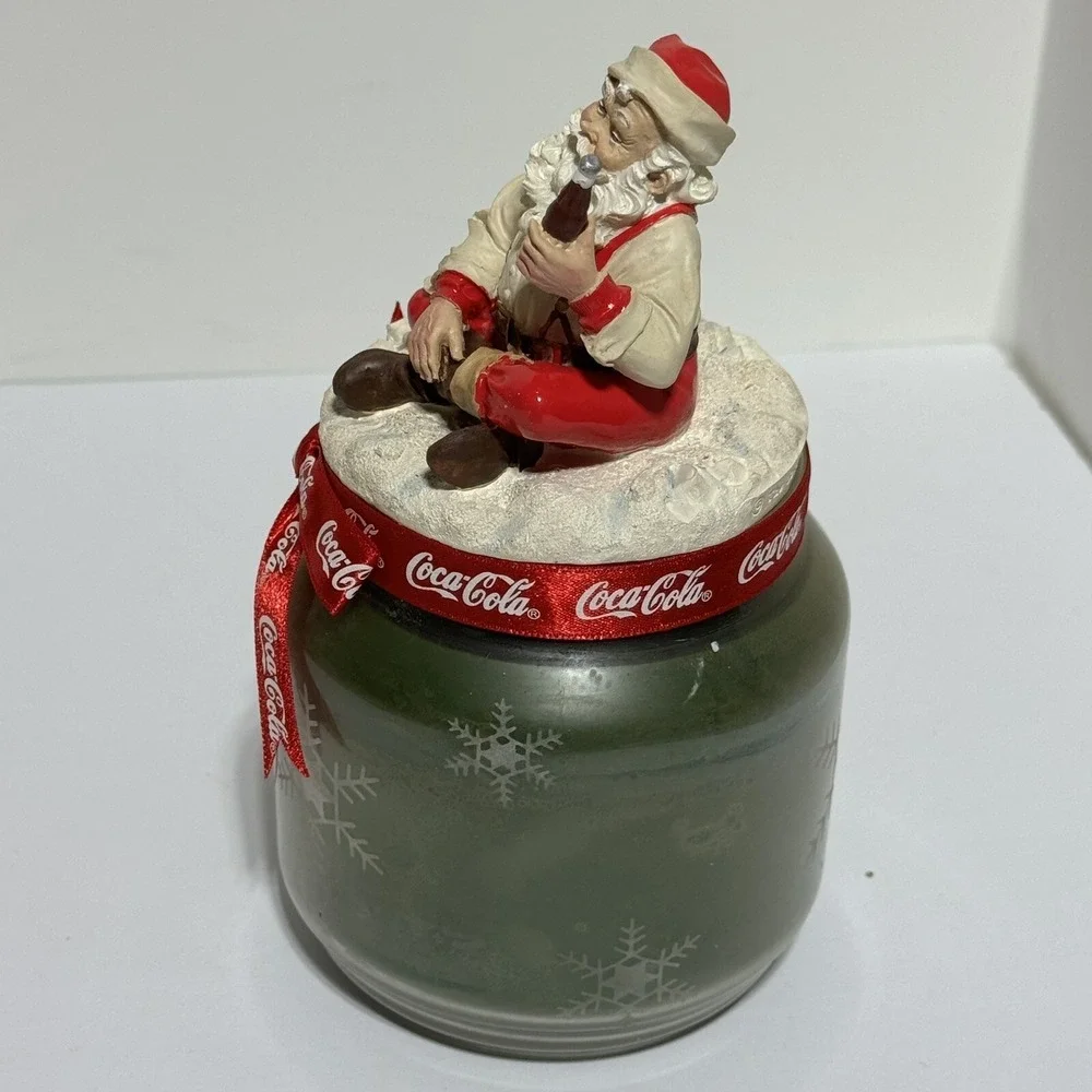 New Coca-Cola Coke Santa Candle Topper With Scented Jar Candle Open Box Unused